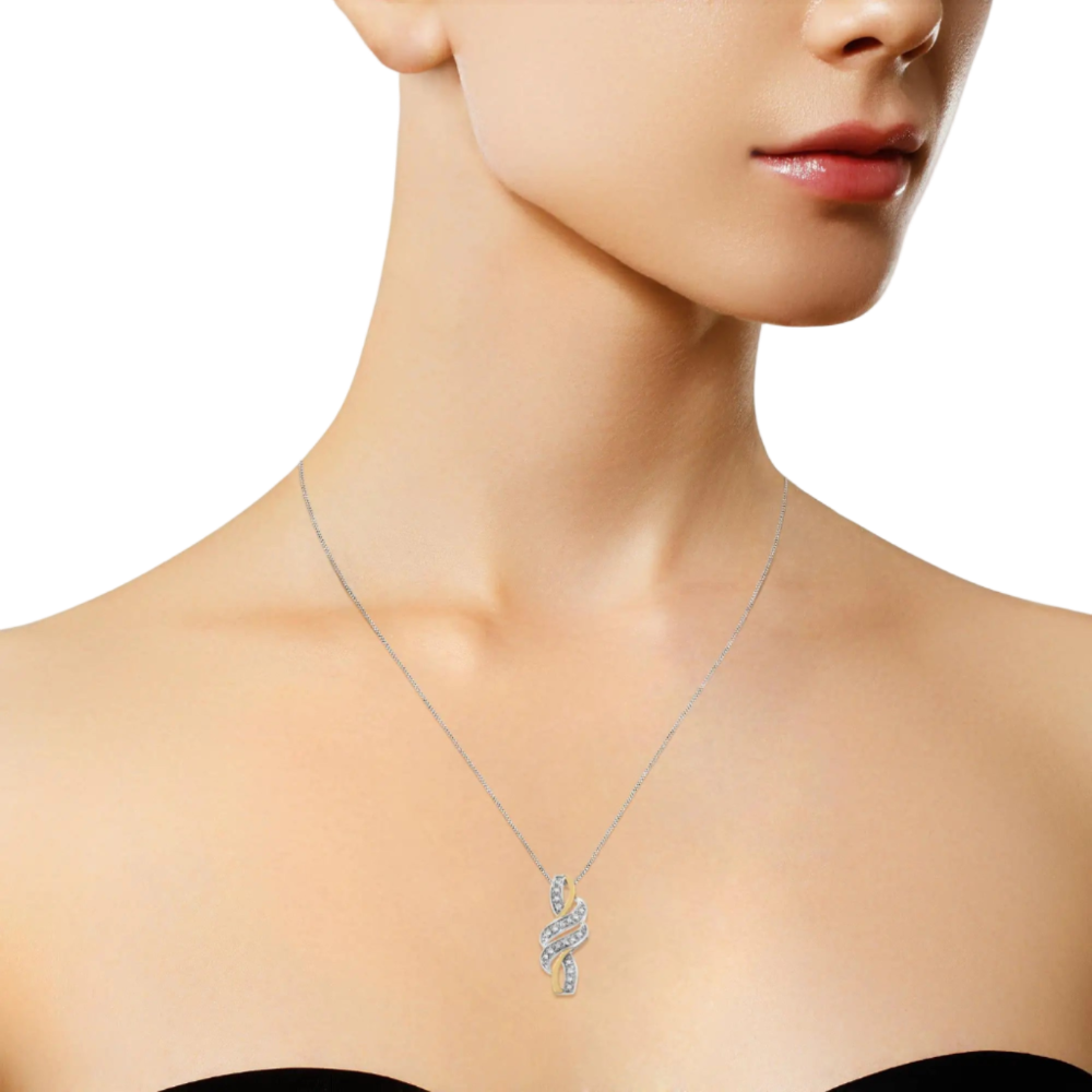 14K Yellow Gold Plated .925 Sterling Silver Round-Cut Diamond Accent Cross Bypass 18" Pendant Necklace (H-I Color, I2-I3 Clarity)